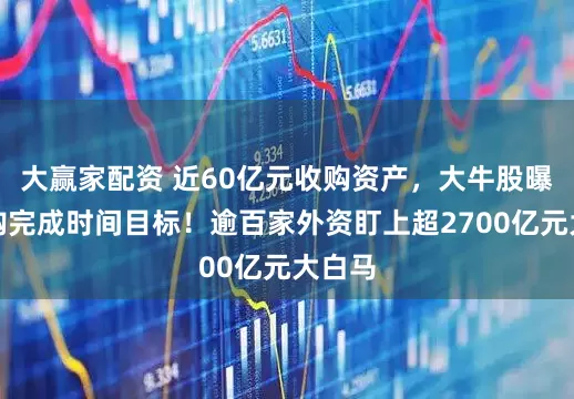 大赢家配资 近60亿元收购资产，大牛股曝光并购完成时间目标！逾百家外资盯上超2700亿元大白马