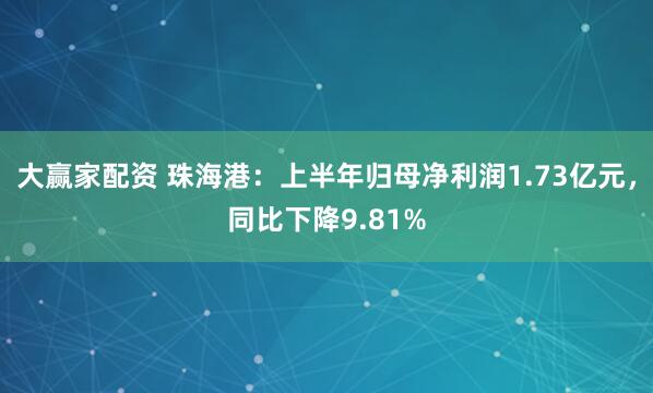 大赢家配资 珠海港：上半年归母净利润1.73亿元，同比下降9.81%