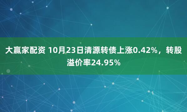 大赢家配资 10月23日清源转债上涨0.42%,转股溢价率24.95%
